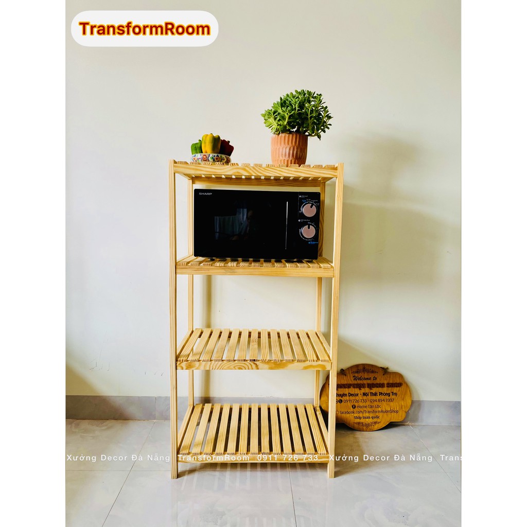 KỆ LÒ VI SÓNG 4 TẦNG BẰNG GỖ THÔNG MỸ