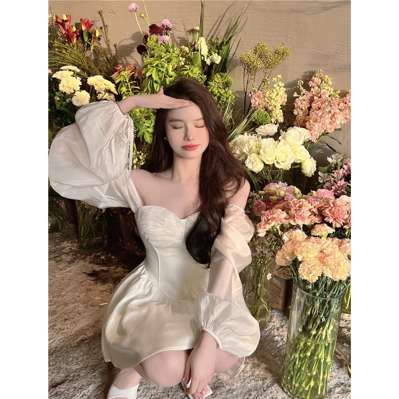 Váy xòe trễ vai cúp ngực