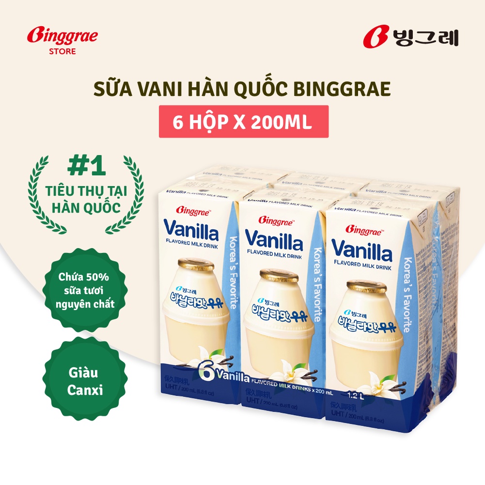 Mã BMLT35 giảm đến 35K đơn 99K Lốc Sữa Vani Hàn Quốc Binggrae Vanilla Milk