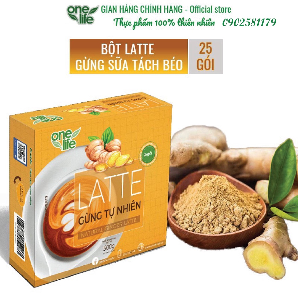 Hộp 6 gói LATTE GỪNG Tự Nhiên ONELIFE hòa tan uống liền, thơm ngon béo bùi