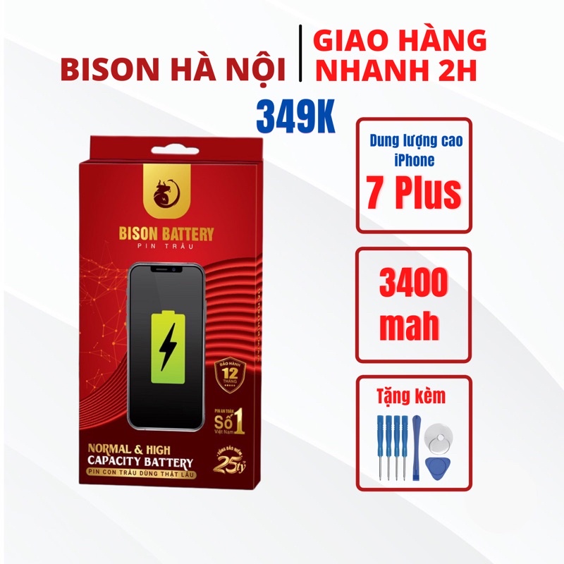 Pin iPhone 7 Plus dung lượng cao 3400mah chính hãng Bison- BH 12 tháng