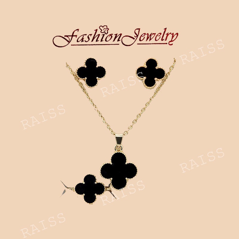 Set 3 Vòng cổ Mạ Vàng Hồng 18K Mặt Cỏ Bốn Lá Thời Trang Cho Nữ
