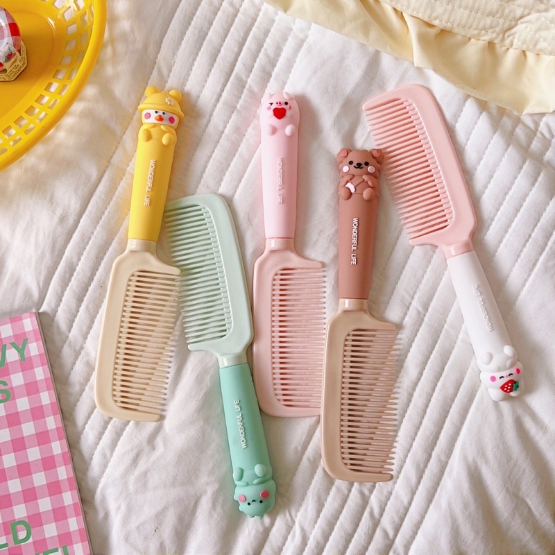 Lược cán dài màu pastel, Lược tay cầm hình thú, Lược hình dễ thương, Lược hottrend