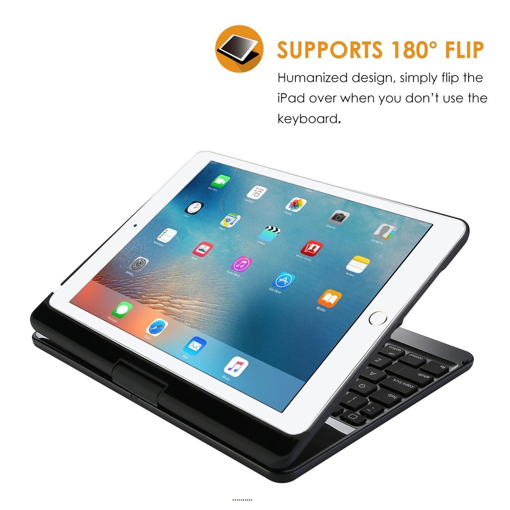 Bàn phím kiêm ốp lưng cho iPad Air 2 xoay 360 độ (Đen).Sản phẩm hot năm 2018 Tặng cáp sạc 3 đầu