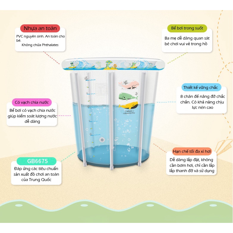 Bể bơi cho bé | Bể bơi thành cao cho bé cao cấp, chất lượng cao SWIMBOBO 75cmx75cm