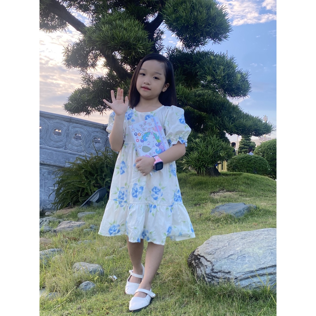 Đầm Cho Bé Gái Hml (10-40KG) Hoa Nhí Hoa Hồng Nhạt , Váy Cho Bé Gái 1,2,3,4,5,6,7,8,9,10 Tuổi  Mã A35
