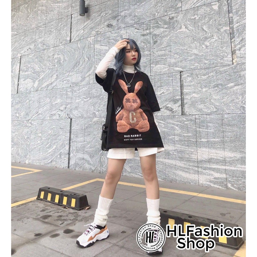 [ Mã WASTAPR giảm 10K đơn 50K] Áo thun tay lỡ form rộng Ulzzang Bad Rabbit dáng Unisex, áo phông HLFashion | BigBuy360 - bigbuy360.vn