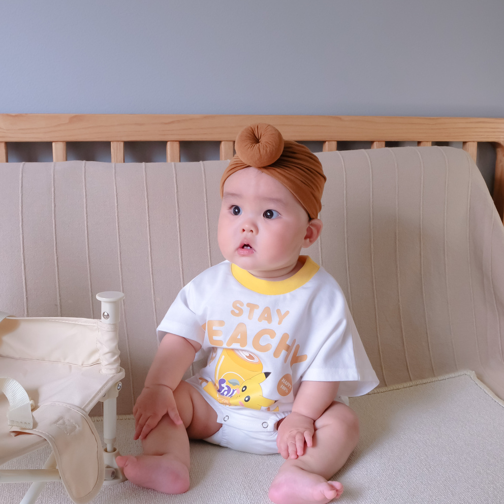 Áo liền quần cotton tay ngắn in họa tiết hoạt hình đáng yêu thời trang mùa hè dành cho trẻ sơ sinh
