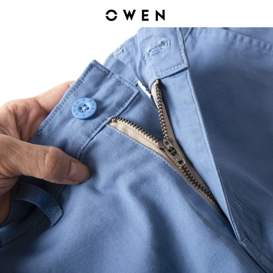Quần short nam kaki OWEN màu xanh blue, chất vải cotton cao cấp, co giãn, trẻ trung, dáng slimfit năng động