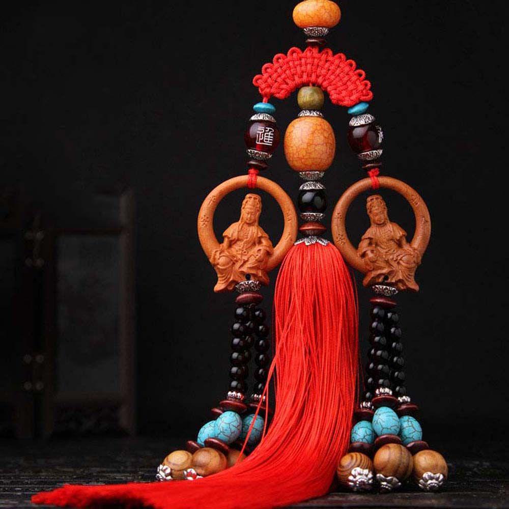 Dây Treo Trang Trí Xe Hơi / Gương Chiếu Hậu Bằng Gỗ Đào Khắc Chữ Happy Buddha