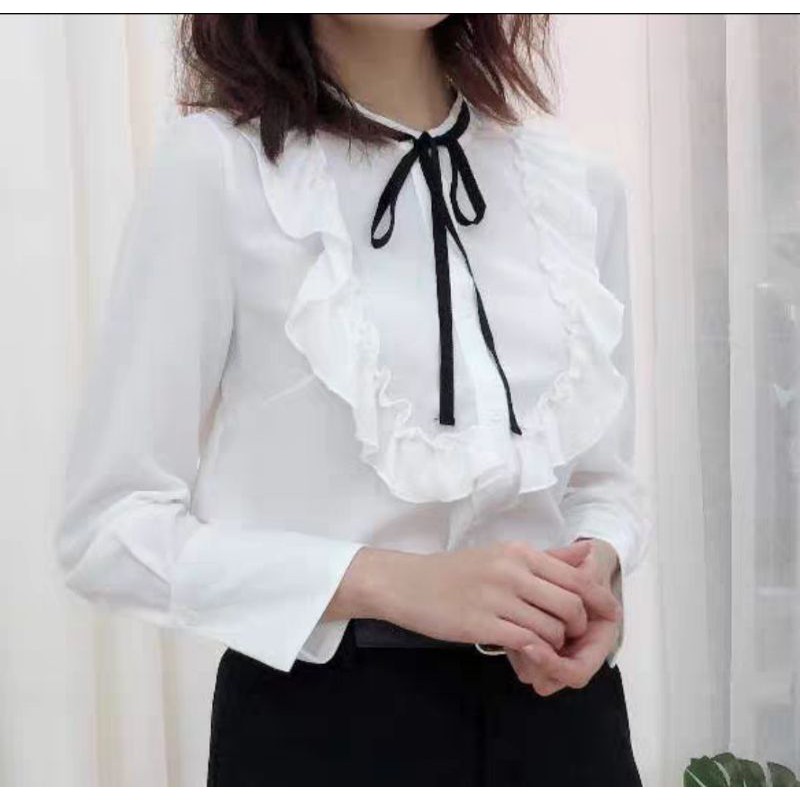 áo sơ mi bèo buộc nơ tiểu thư ảnh thật