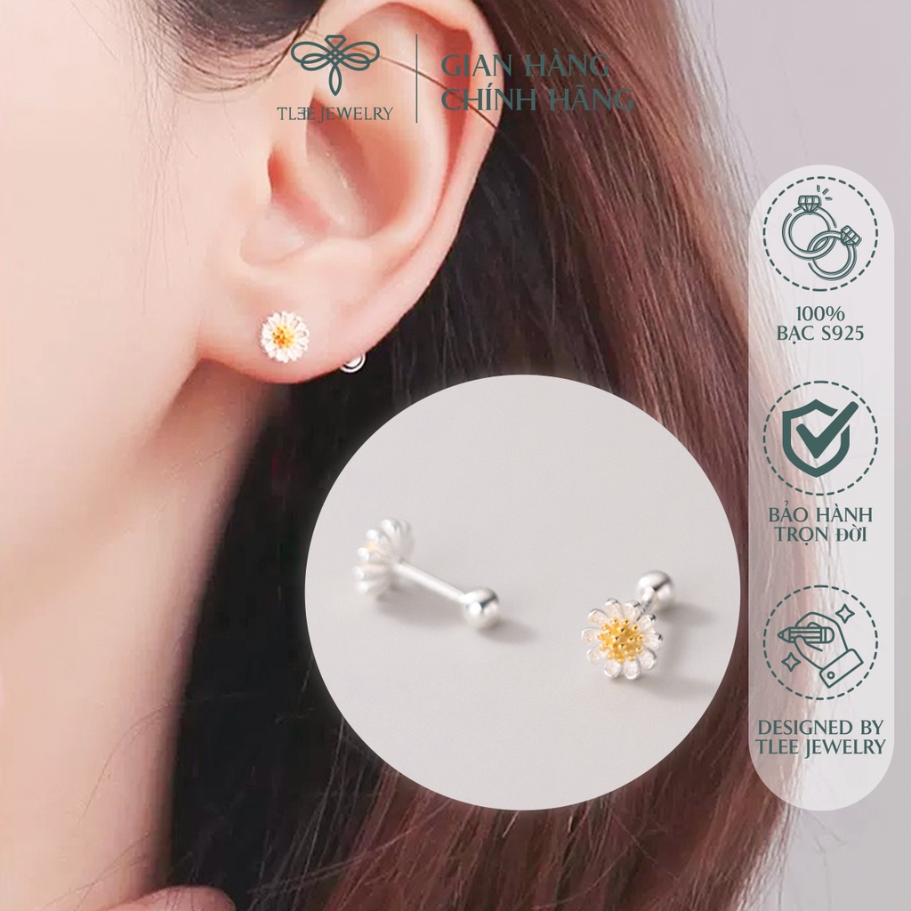 Khuyên tai bạc nữ TLEE hoa cúc chốt vặn xinh xắn NCJ B0127