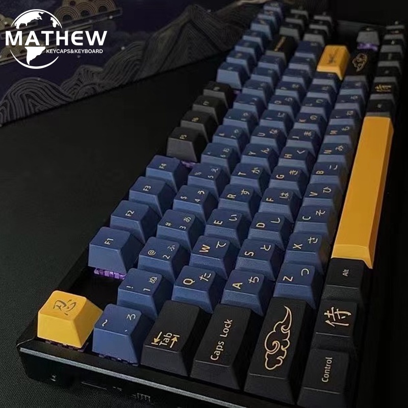 Blue Samurai PBT Keycap With Sub Legend DYE-SUB Cherry Profile Bàn Phím Cơ 139 Phím Samurai PBT Màu Xanh Dương Cá Tính Phong Cách Nhật Bản Cho Cherry MX