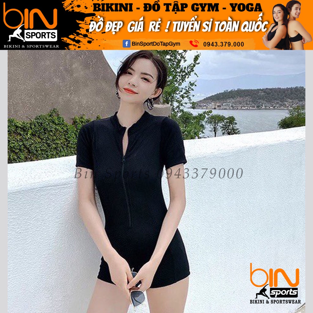 Bikini Bộ Đồ Bơi Nữ Liền Thân Đùi Ngắn Tay Freesize Bin Sports BHV145