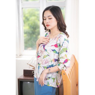 Bộ lanh quần dài áo tay lỡ bộ trung niên dành cho mẹ