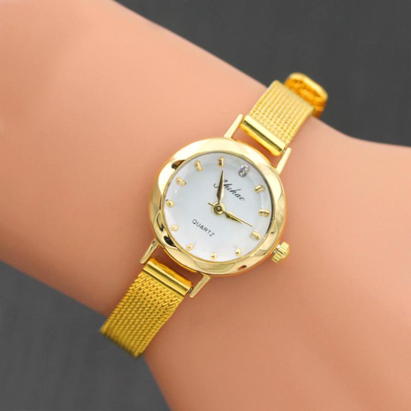 Đồng hồ nữ YUHAO mặt vát 3D dây thép lụa xinh xắn ( vàng )