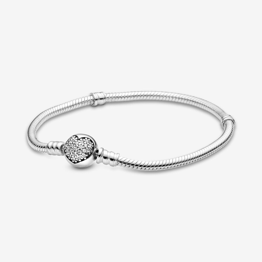 Vòng tay Pandora Moments Sparkling Heart Clasp Snake Chain Bracelet Pan2011 Fullbox