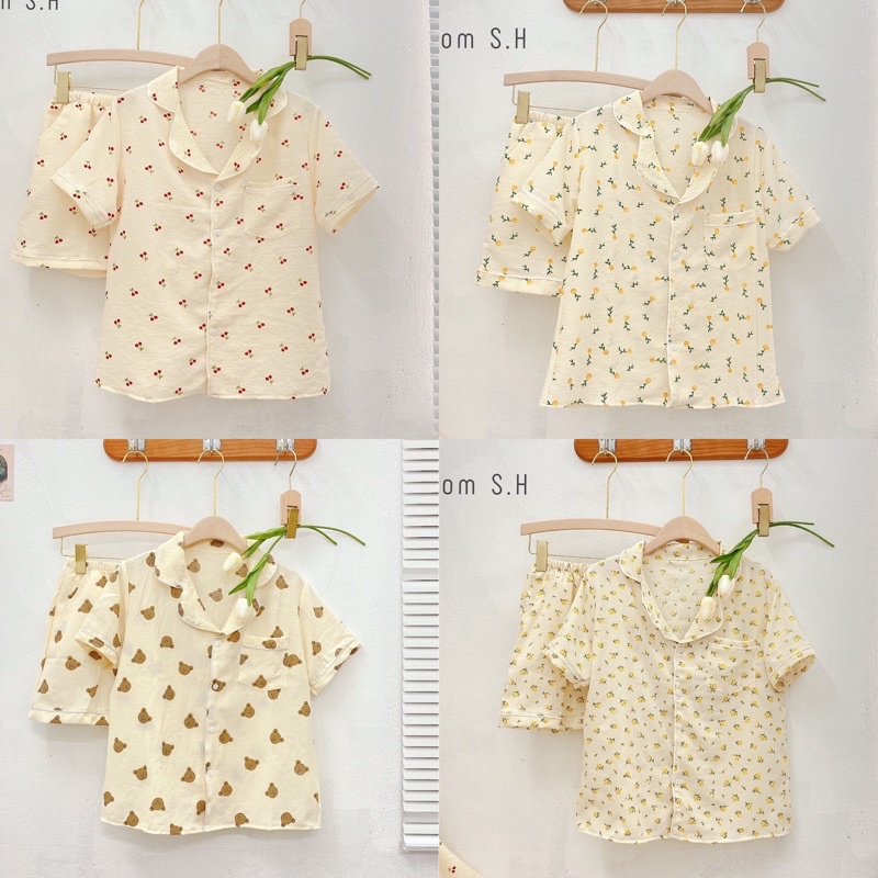 [ ẢNH THẬT ] Set pijama cổ bẻ dáng cộc hoạ tiết xinh xắn. Bộ ngủ nữ pyjama nhiều màu dễ thương