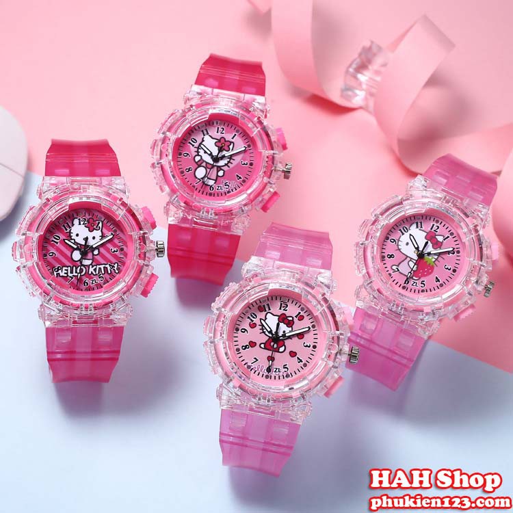 Đồng Hồ Đeo Tay Có Đèn Led Phát Sáng In hình mèo cột nơ hello kitty có đèn sáng siêu dễ thương