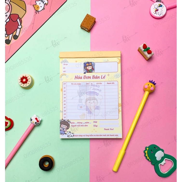 Hoá Đơn Bán Lẻ Cute size 11.7x16.5cm-100 tờ/1 cuốn, Giấy dày Fo70