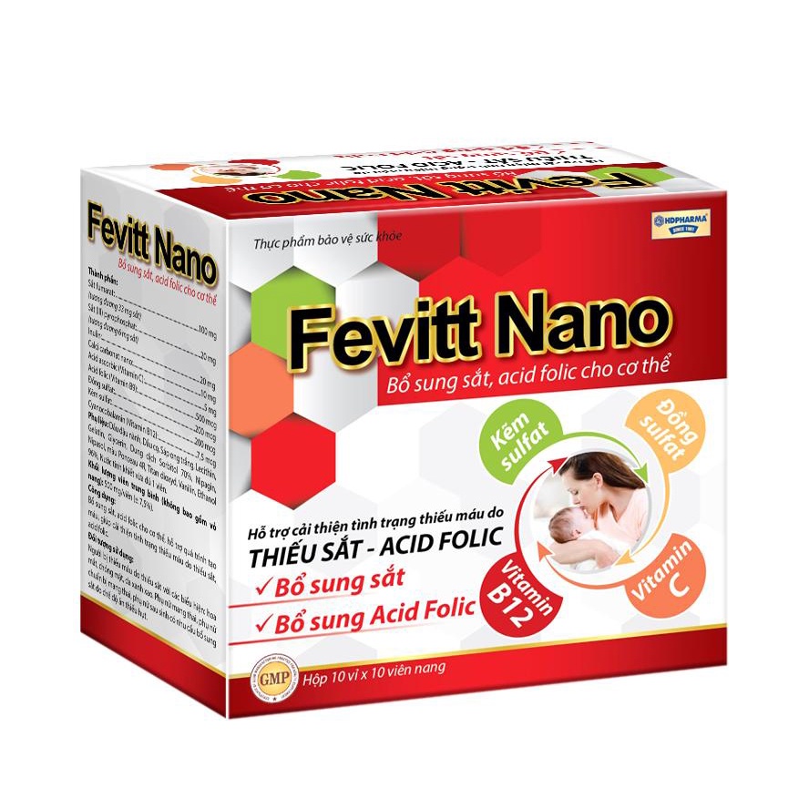 Viên uống bổ máu Fevitt Nano bổ sung Sắt acid folic cho người thiếu máu phụ nữ có thai cho con bú.suckhoechomoinha