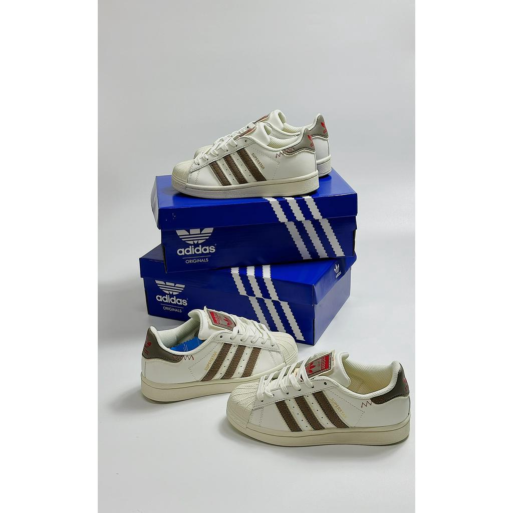 Giày thể thao Adidas Super star trắng kem_ Giày das Sò chỉ nâu_Adidas Superstar WHITE/DARK GRAY