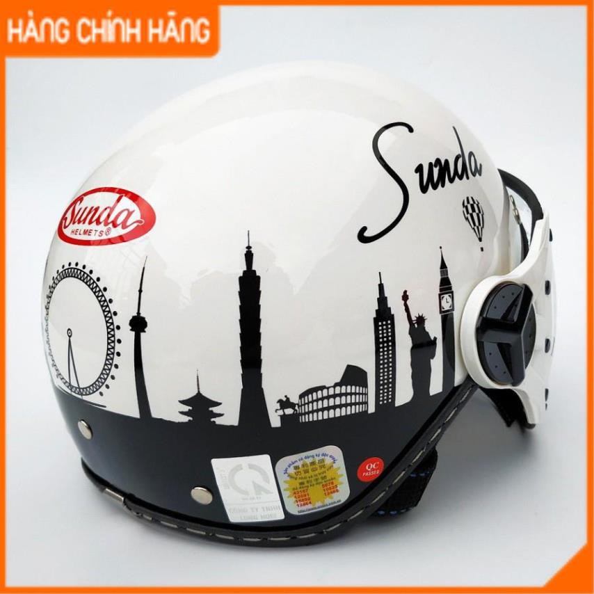 Mũ bảo hiểm nửa đầu có kính Sunda 180B tem (nhiều màu)
