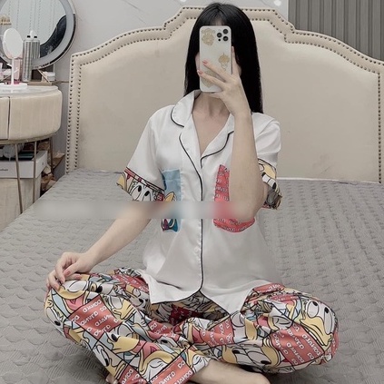 Bộ Lụa Ngủ Tiểu Thư, Bộ Pizama Tay Ngắn, Chất Liệu Latin Cao Cấp Mát Lịm [HÀNG CHUẨN ĐẸP] | BigBuy360 - bigbuy360.vn