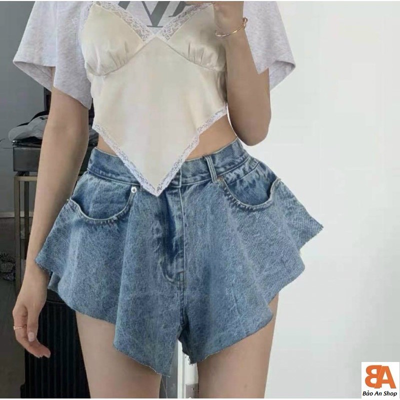 Quần jeans đùi loe kiểu nữ có 3 Size S M L