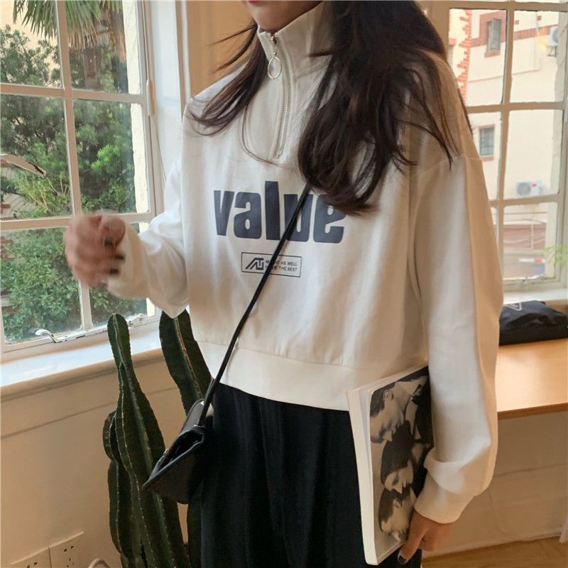 Áo sweater Cổ Đứng Tay Dài Eo Cao Có Khóa Kéo Phong Cách Hàn Quốc Cho Nữ NZ-WY-07