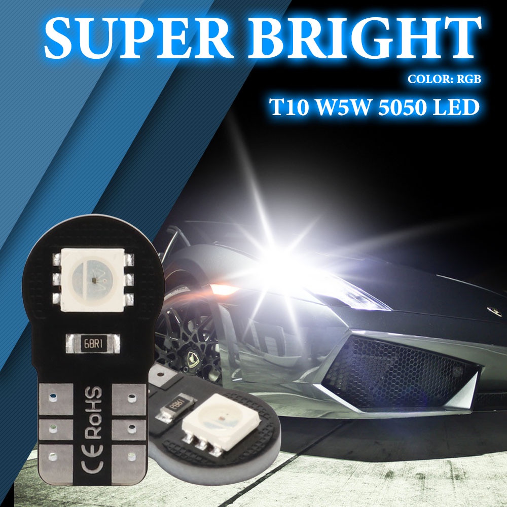 1 Đèn Led T10 W5W WY5W 5050 RGB 2SMD 168 194 Cho Xe Hơi