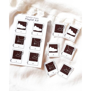 Tờ sticker trắng đen dùng trang trí Bullet Journal: Playlist Kit B&W