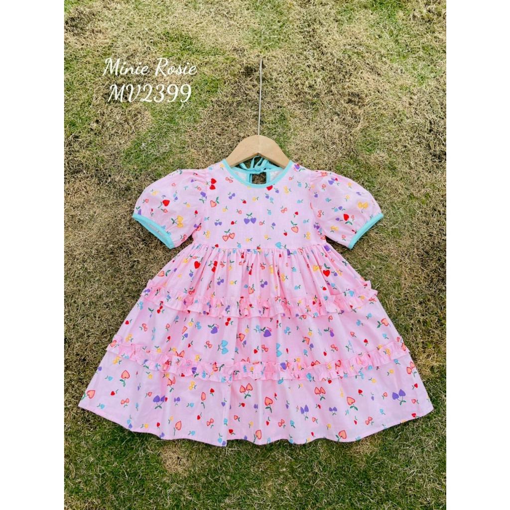 Váy tay bồng viền cổ cam hoạt tiết trái tim cho bé gái