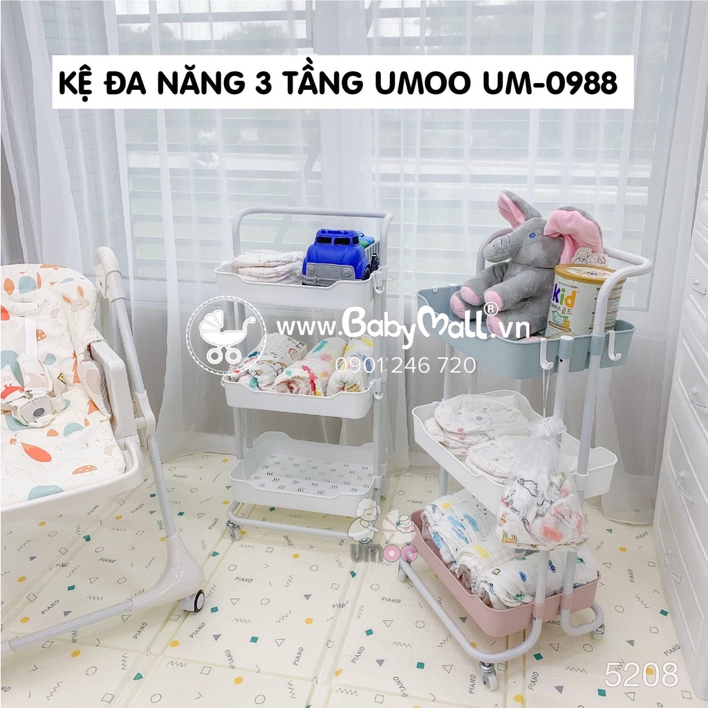 Kệ Đa Năng 3 Tầng Cao Cấp Có Bánh Xe Umoo 5208