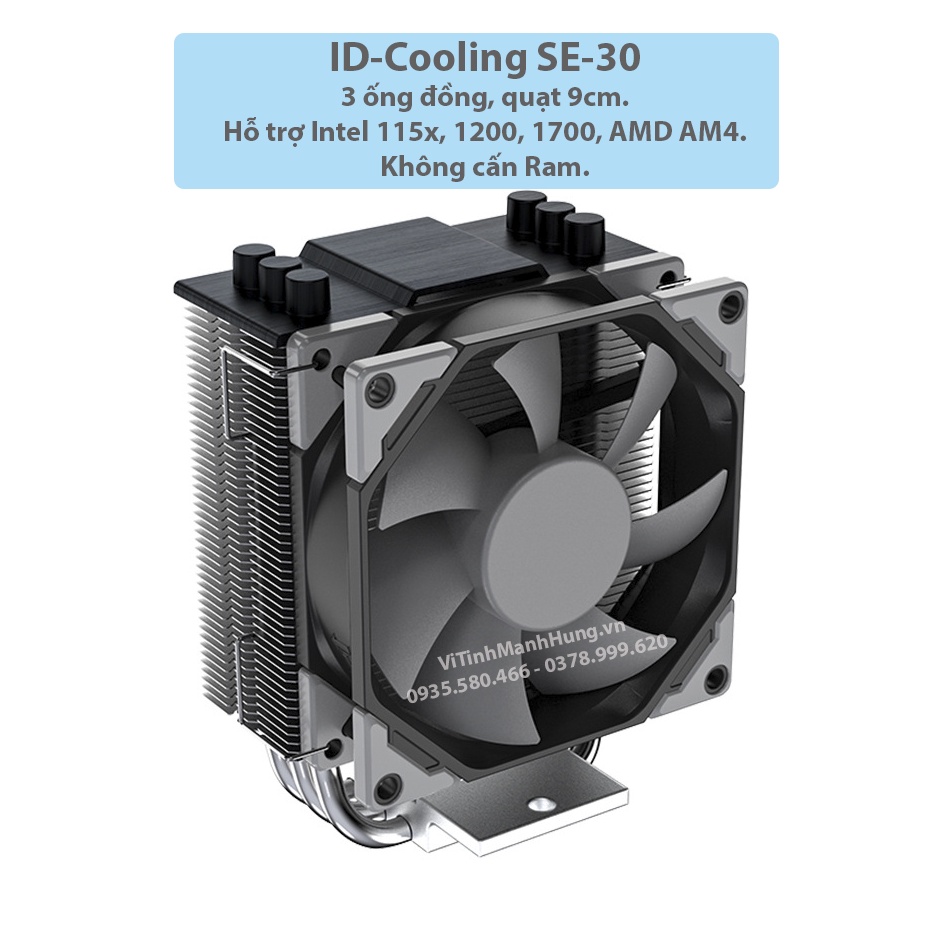 Tản nhiệt chip CPU ID-COOLING SE-30, 3 ống đồng, Fan 9cm, hỗ trợ socket 1700.
