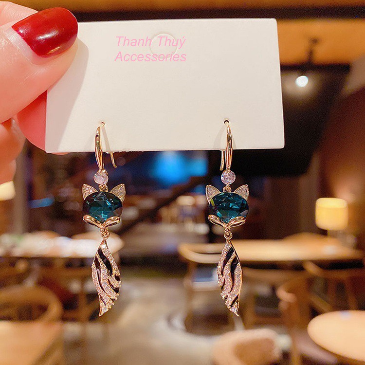 Bông tai hợp kim xi mạ bạc 925 hồ ly xanh may mắn tình duyên phiên bản hàn Quốc