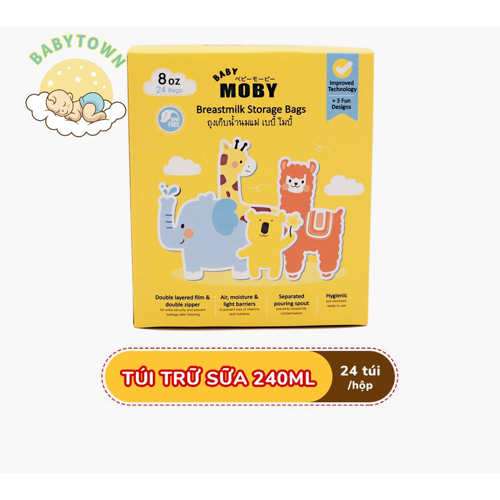 Túi trữ sữa Moby baby 240ml ( 24 túi/hộp)