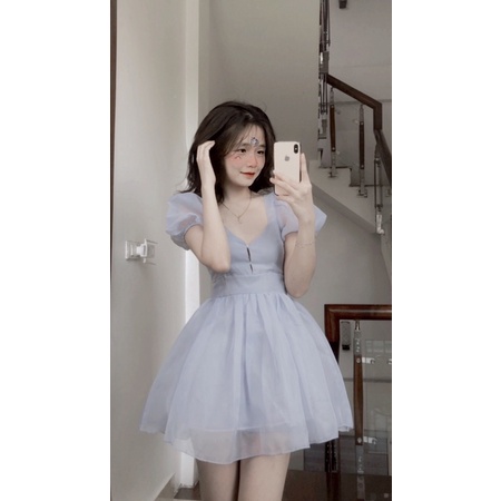 Váy xoè xanh nhạt 2 lớp