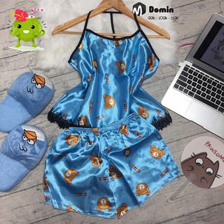 Đồ Bộ Mặc Nhà Vải Phi Lụa Phối Ren Dễ Thương - DOMIN