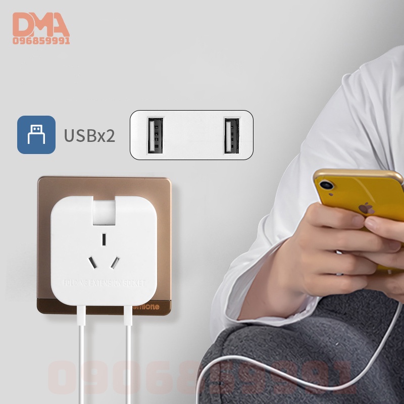 Ổ cắm điện 2 cổng USB,phích cắm gập 180 độ