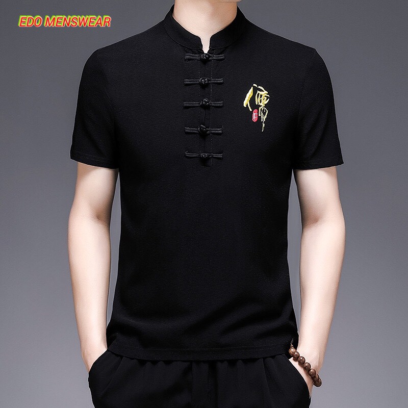 Áo cộc đũi nam Cổ tàu Edo Menswear, áo đũi Cổ tàu Hàn Quốc vải đũi thấm hút mồ hôi thoáng mát, xu hướng thời trang 2022