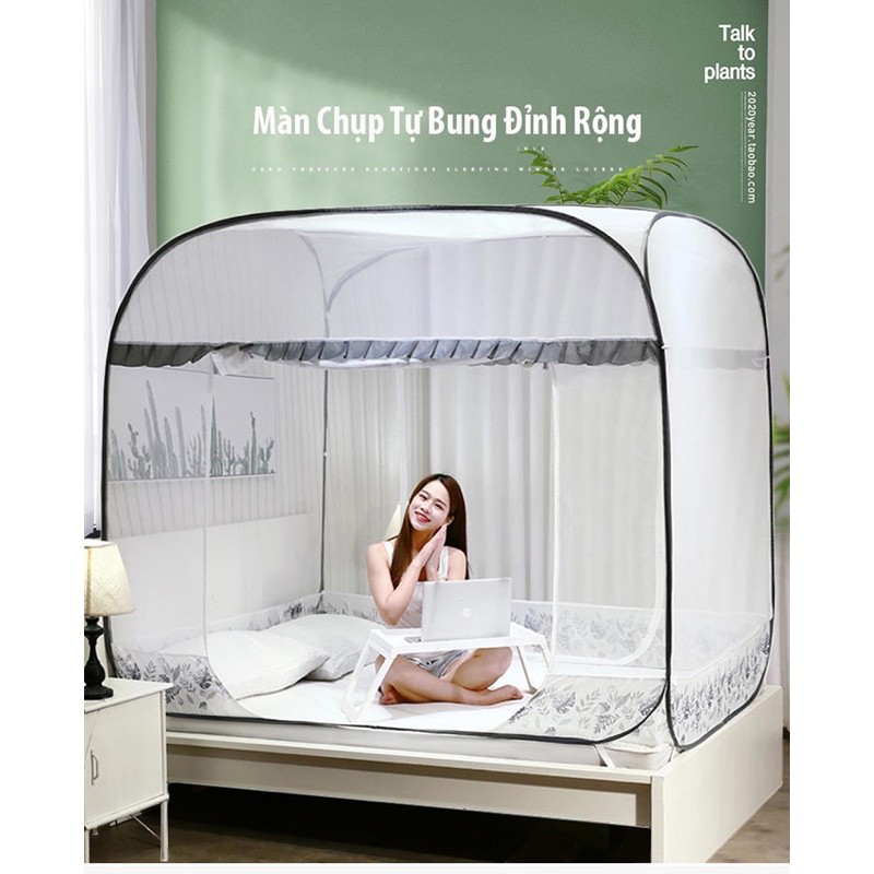 màn chụp tự bung đỉnh vuông Shen bedding ,mùng có viền chân chống muỗi cao cấp