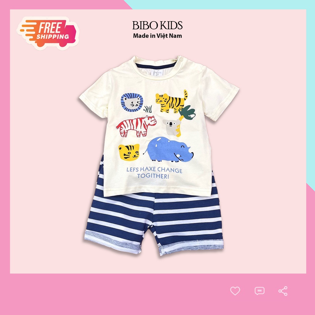 Quần áo trẻ em Bộ cộc tay bé trai HM in họa tiết động vật siêu dễ thương chất liệu cotton 100% thoáng mát hàng VNXK