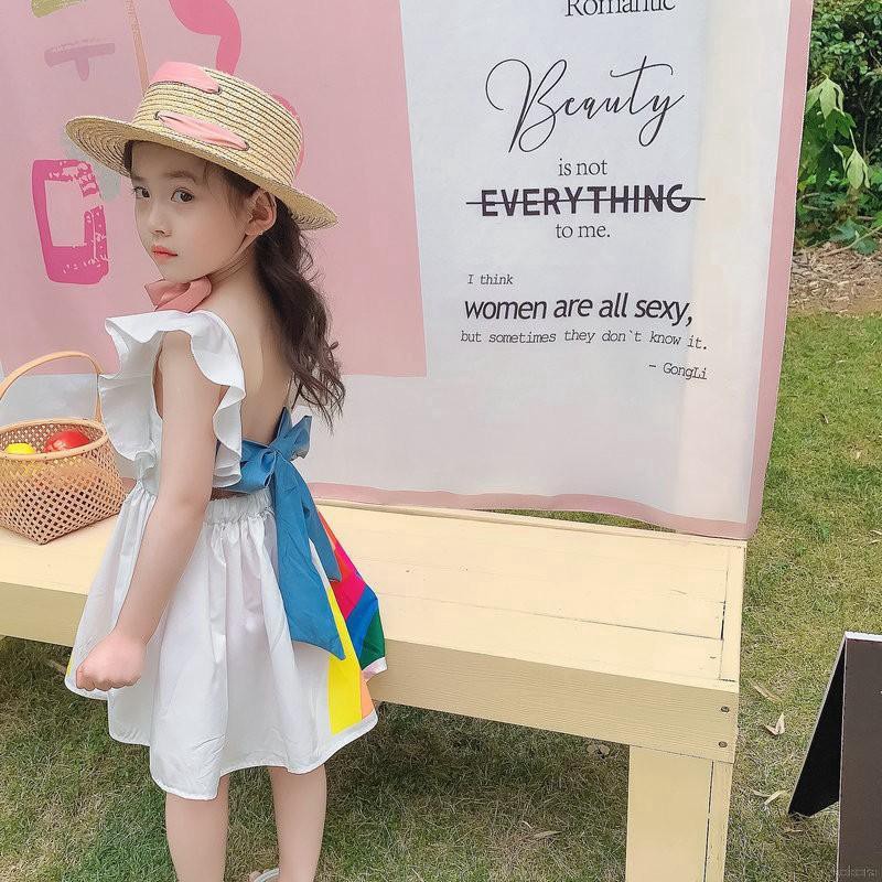 Đầm công chúa hở lưng màu cầu vồng thời trang dễ thương cho bé