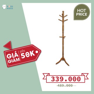 Cây Treo Quần Áo Bằng Gỗ Cao Su Việt Nam (Dùng móc đồ, treo đồ), Thân Cây Xoắn, 9 Móc Treo - Kích thước 45 x 45 x 182cm