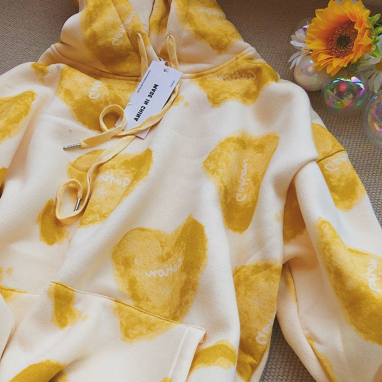 Áo hoodie dáng rộng in hình trái tim phối màu gradient thời trang mùa thu cho nữ