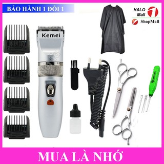 Tông đơ cắt tóc gia đình kemei 27c tặng kèm bộ kéo cắt tỉa + áo choàng cắt tóc + lấy ráy tai có đèn