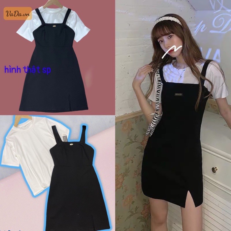 Set đồ bộ áo thun + Đầm boddy 2 dây tag khách tách ra mix rất xinh dễ thương - Thời trang VADA -S500 | BigBuy360 - bigbuy360.vn