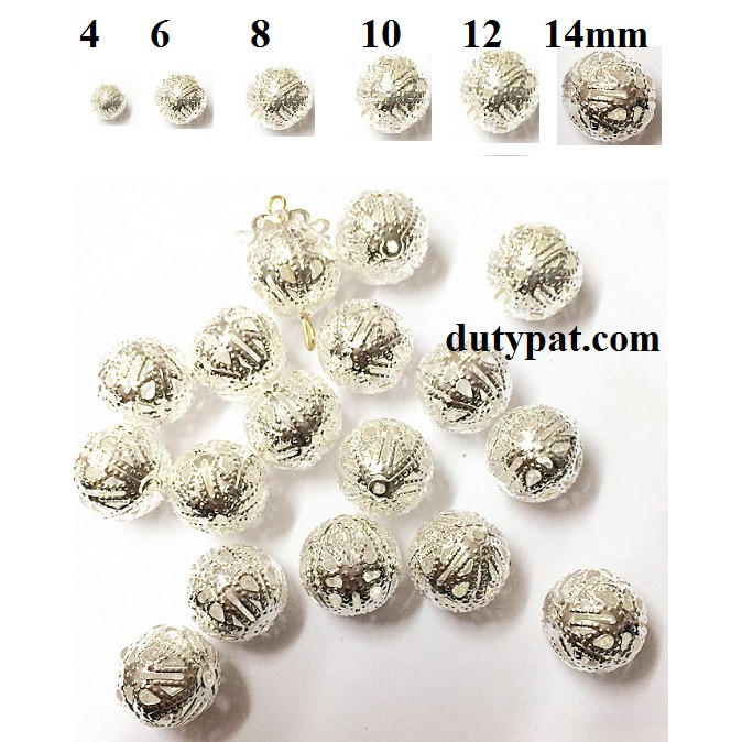 10 viên charm rỗng nhẹ (hạt cung linh) đủ size 4-6-8-10-12-14mm