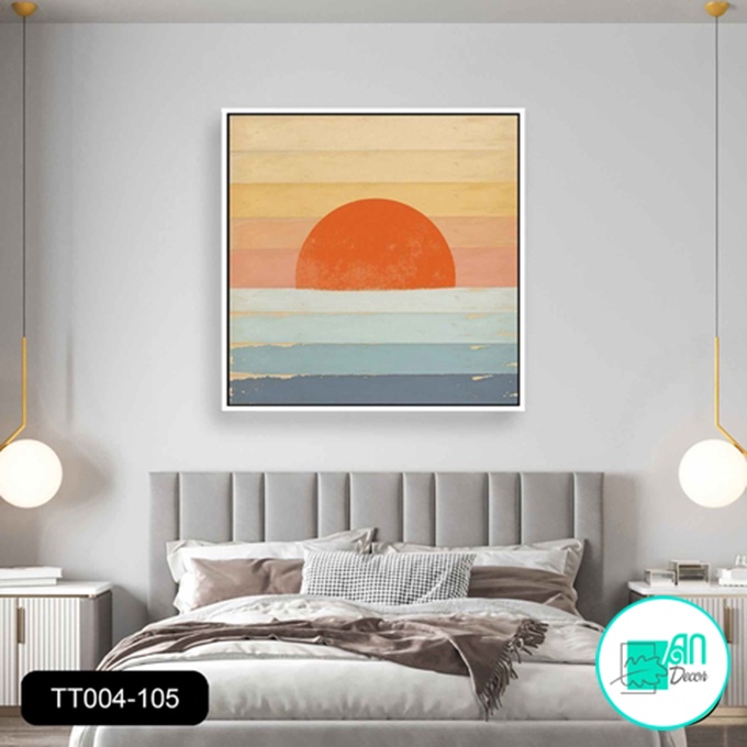 Tranh canvas treo tường mặt trời bình minh trừu tượng khổ vuông - 60 x 60 cm